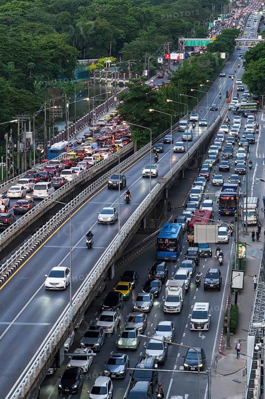 Road traffic bridge vehicles, Bangkok, Thailand