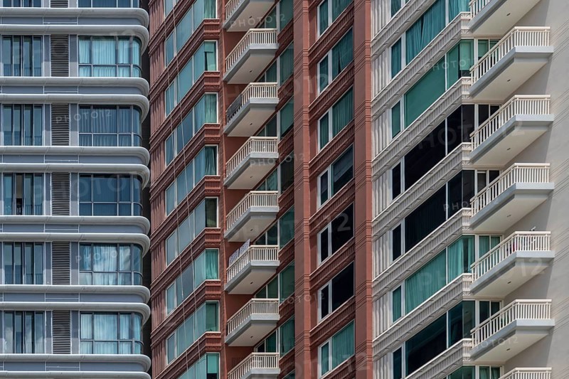 Apartment block facade, Bangkok, Thailand