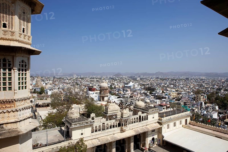 City view from the City Palace Museum, City Palace or City Palace, Udaipur, Rajasthan, India