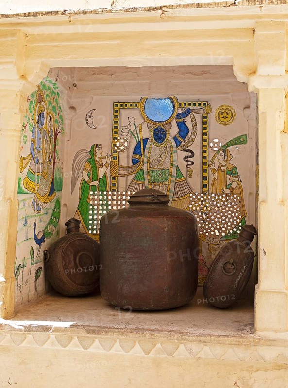 Mural in a niche in the City Palace Museum, City Palace of Udaipur, Rajasthan, India