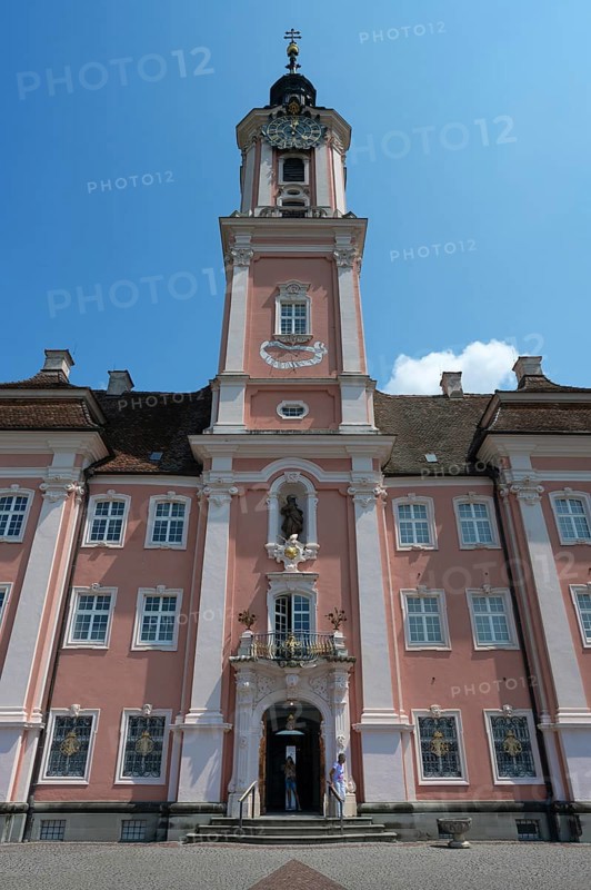 Main façade of the baroque pilgrimage church Birnau, built between 1746 and 1749, Birnau-Maurach 5, Uhldingen-Mühlhofen, Baden-Württemberg, Germany