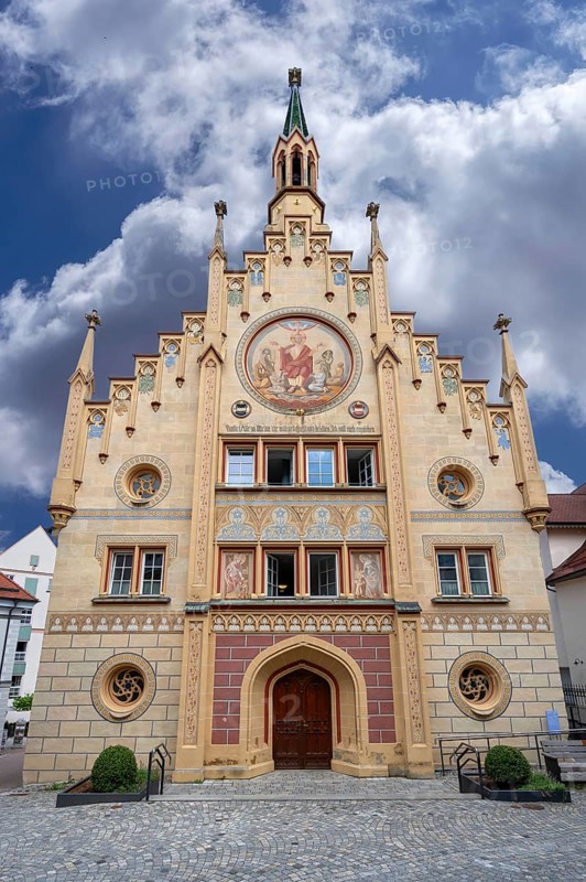 Historic Heilig Geist hospital, mentioned in the 13th century, neo-Gothic façade in 1856, Bad forest lake, Baden-Württemberg, Germany
