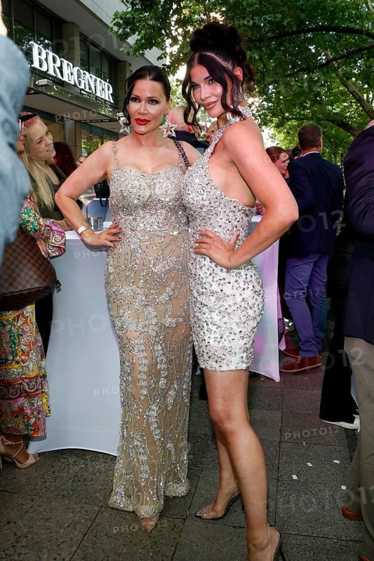 Djamila Rowe and Micaela shepherd at the exclusive terrace opening of Casa Bellucci in Berlin on 16 July 2025