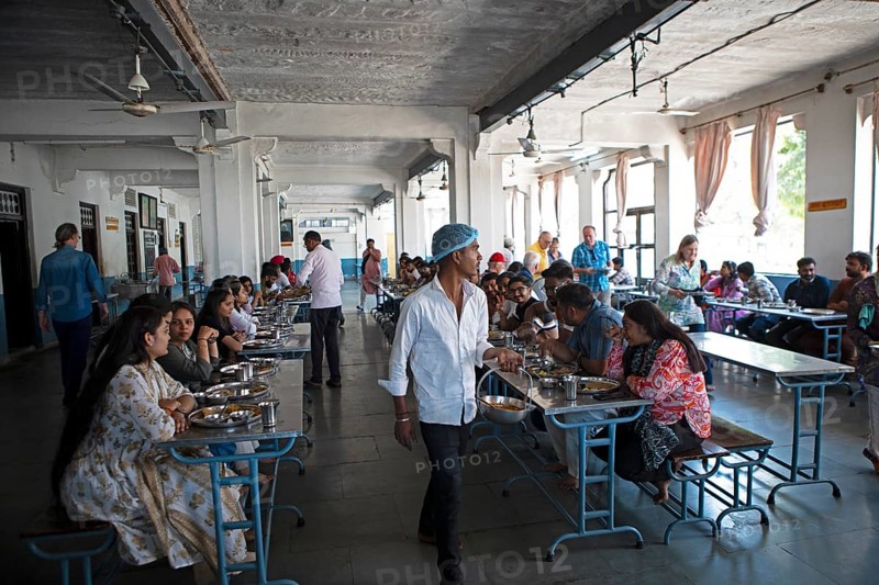 Pilgrims' meal at the Adinath temple in Ranakpur, Jain temple, Rajasthan, India
