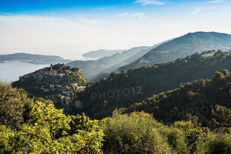Picturesque mountain village overlooking the sea, Èze, Cote d'Azur, Alpes-Maritimes, Provence-Alpes-Cote-d'Azur, South of France, France