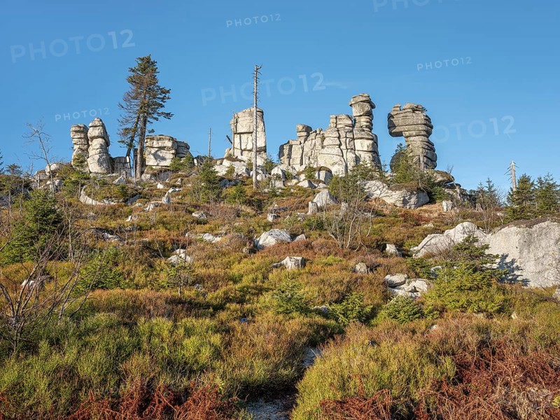Rock formation on the Dreisesselberg (1333m), granite rock towers on the summit, Lower Bavaria, Bavarian Forest, Bavaria, Germany