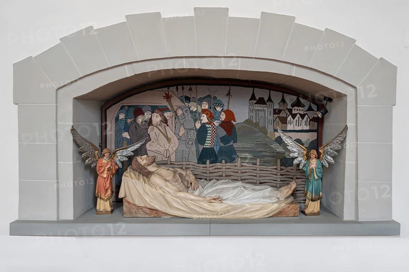 Jesus on his deathbed, scene in the parish church of St Martin, Sipplingen, Baden-Württemberg, Germany
