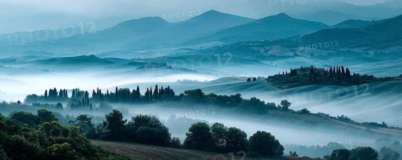Beautiful foggy landscape in Tuscany, Italy, AI generated
