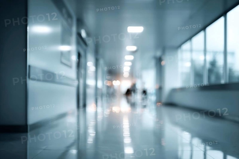 Blur image background of corridor in modern hospital or clinic, AI generated