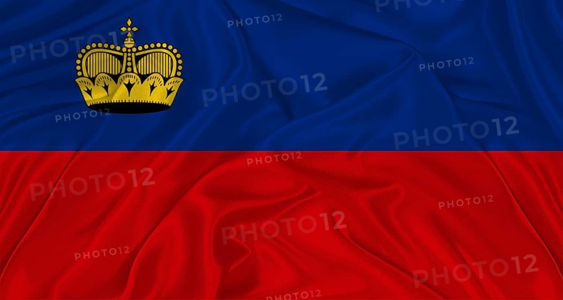 Realistic Liechtenstein flag waving. Close up of flag of Liechtenstein with cloth texture