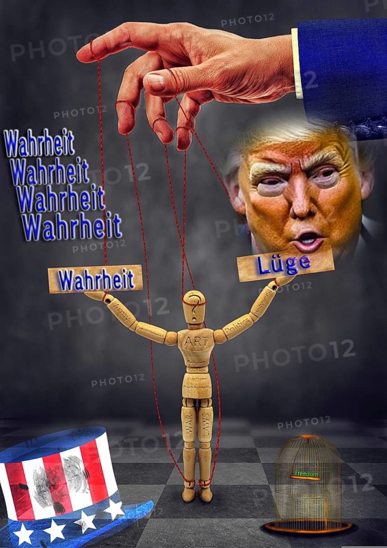 Symbolic image, truth versus lies, divided USA, democracy versus autocracy, US democracy in danger, EU and Germany under political pressure, industry, Donald Trump, tariff threats, Elon Musk, Mark Zuckerberg, social networks, fake news, rights broken, hate, hate speech, DSG Digital Services Act, re-election, USA, politics, announcements, vendetta, wanted dictator, Republicans, US electoral system, global danger, lies, 2nd term, global burden, Ukrainian war, storming White House, dollar