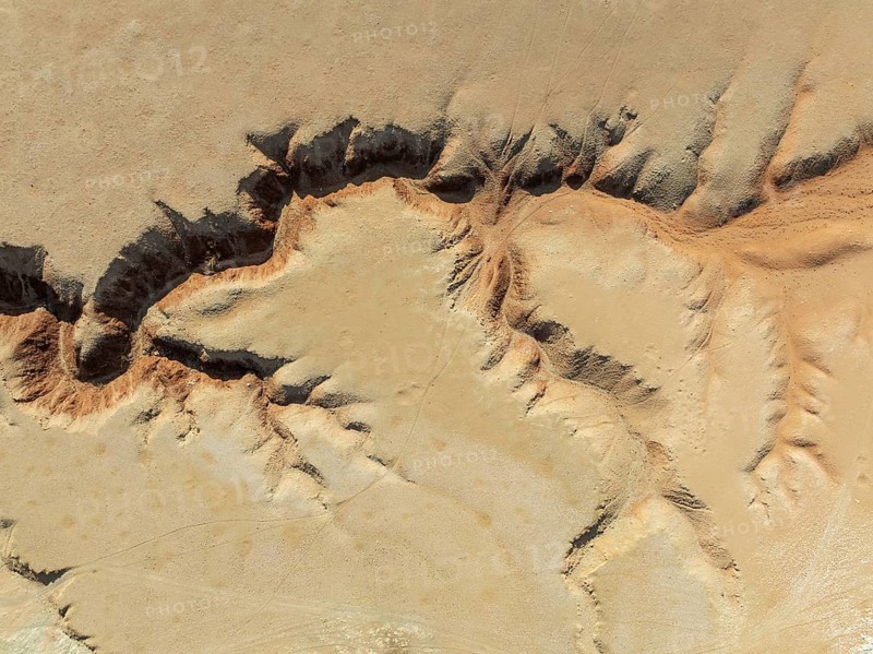 Canyon in the Tsondab Valley in the Namib Desert. Aerial view. Drone shot. Namibia