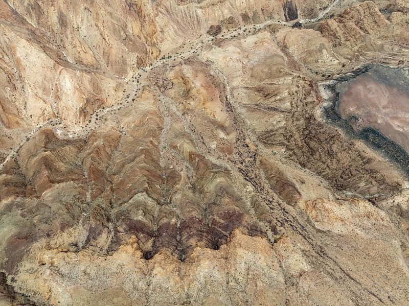 Bare canyon walls at the Fish River Canyon. Aerial view. Drone shot. Ai-Ais Richtersfeld Transfrontier Park, Namibia