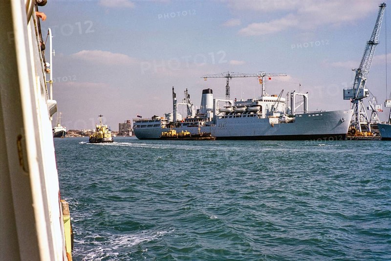 RFA Tarbatness A345 ship, Portsmouth Harbour, Portsmouth, Hampshire, England, UK 1978