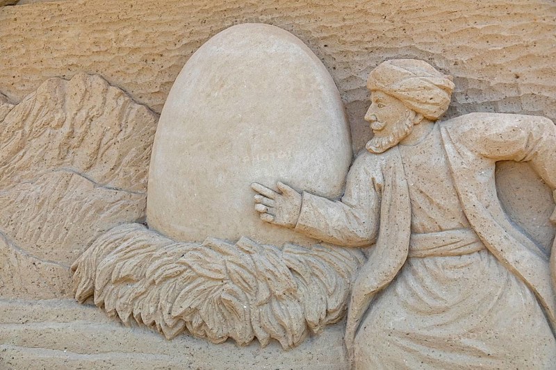 Detail, Sinbad the Sailor by Tsagaan Munk Erdene and Uuganaa Enkhtaivan from Mongolia, Sandwelt, Warnemünde, Rostock, Mecklenburg-Vorpommern, Germany