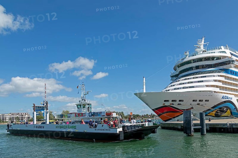 Cruise ship AIDA mar moored at the quay wall, Warnow ferry, Warnemünde, Rostock, Mecklenburg-Western Pomerania, Germany