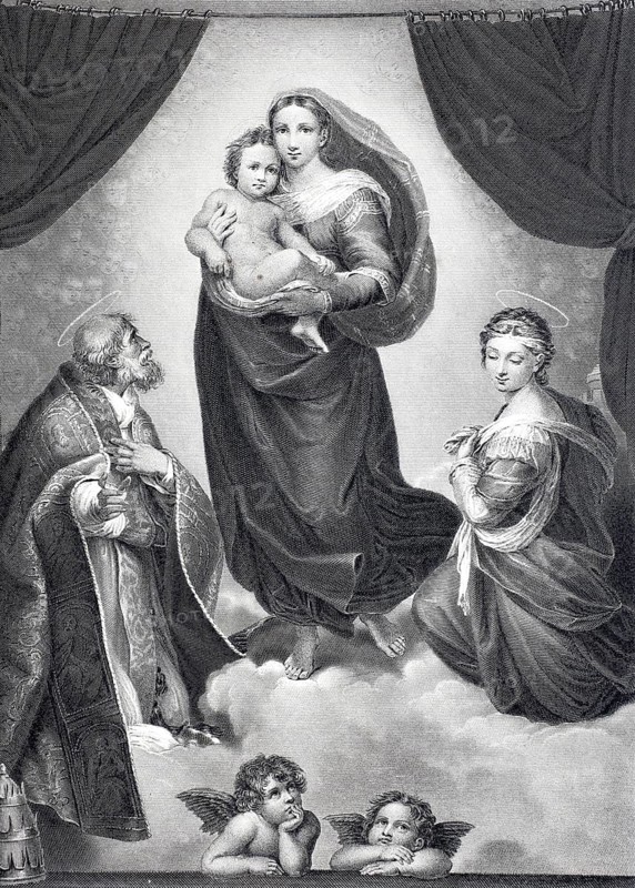 The Sistine Madonna, steel engraving after the painting by Raphael Sanzo, historical, digitally restored reproduction of a 19th century original