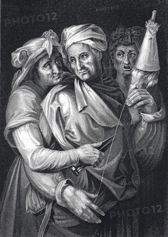The Parcae, in Roman mythology the three goddesses of fate, who correspond to the three Moires of Greek mythology. They can act together or individually, together they have an influence on the thread of life, steel engraving after a painting by Michelangelo, historical, digitally restored reproduction of a 19th century original