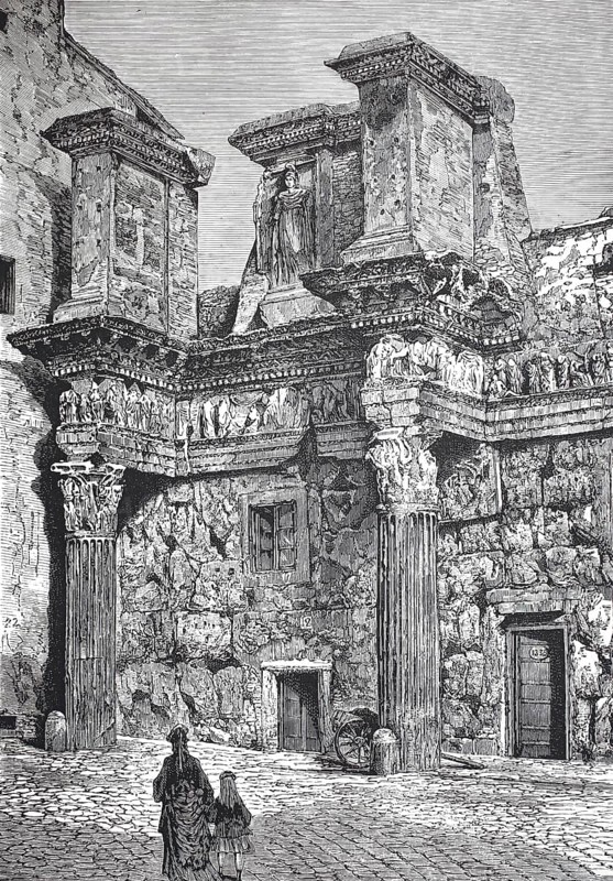 Ruin of the Temple of Minerva in Rome around 1800, Italy, Historical, digitally restored reproduction of a 19th century model