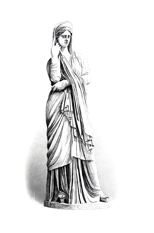 Pudicitia, modesty, personified as a matrona modestly wrapped in her robe or as a woman about to veil herself, statue in the Vatican in Rome, Italy, Historical, digitally restored reproduction of a 19th century model
