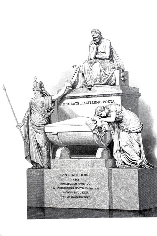 The tomb of Dante Aligherio in Santa Croce in Florence, around 1800, Italy, Historical, digitally restored reproduction of a 19th century model