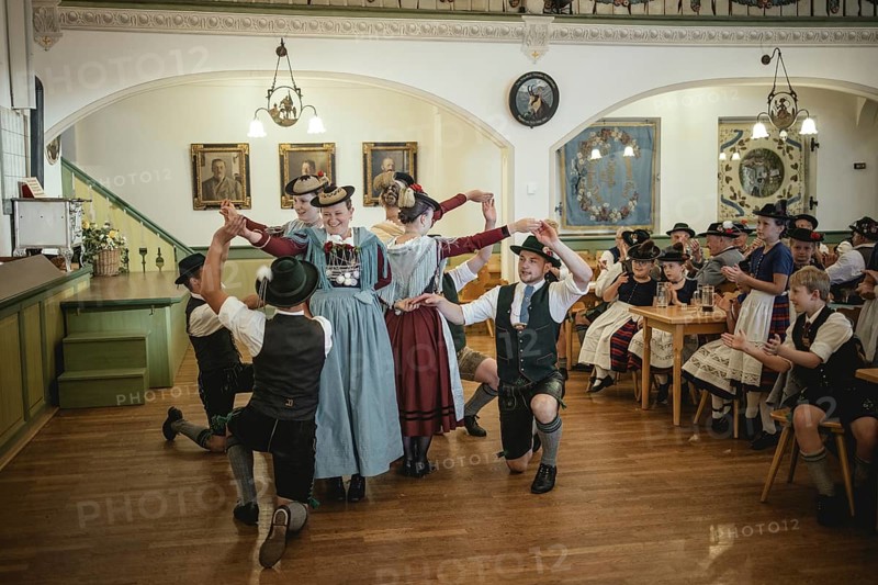 Traditional traditional costume anniversary of the Trachtenverein Schliersee Stamm 1888, dance in the hall of the Bauerntheater, Schliersee, Upper Bavaria, Bavaria, Germany, 2025