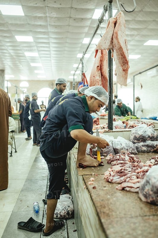 Market hall, section of camel butchers, Salalah, Dhofar, Oman