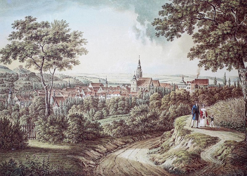 View of the town from the south, 1823, Coburg, Upper Franconia, Bavaria, Germany, Historical, digitally enhanced reproduction of a 19th century original