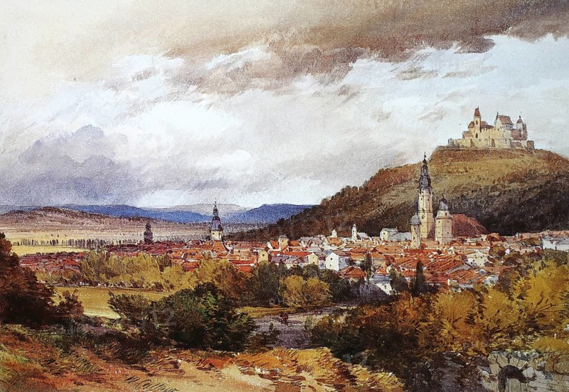 View of the town from the south-west, 1843, Coburg, Upper Franconia, Bavaria, Germany, Historical, digitally enhanced reproduction of a 19th century original