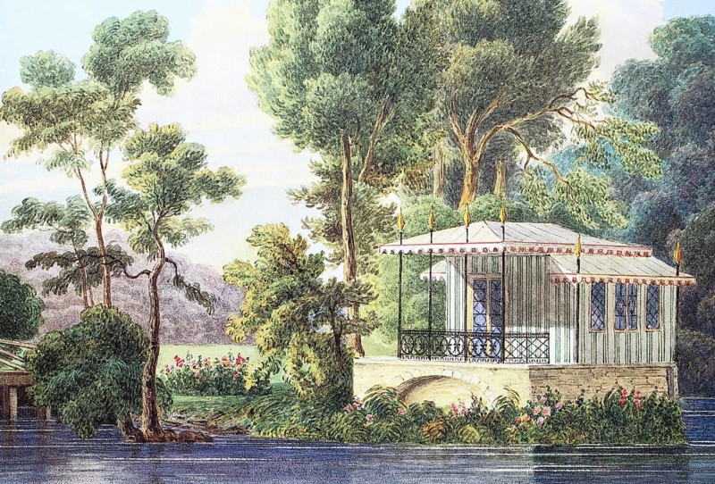 Bathhouse of Rosenau Castle, 1845, Coburg, Upper Franconia, Bavaria, Germany, Historical, digitally enhanced reproduction of a 19th century model
