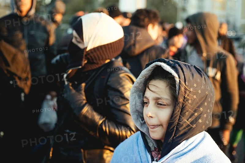 Refugees on the Inn bridge, Braunau am Inn, Austria, 2015