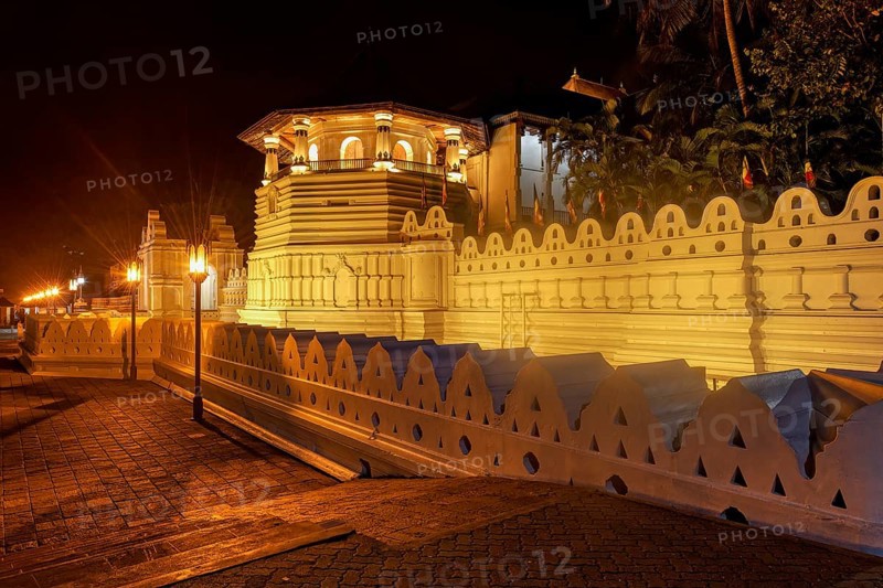 Temple of the sacred Tooth Relic or Sri Dalada Maligawa, Octagonal tower at sunrise, Kandy, Sri Lanka