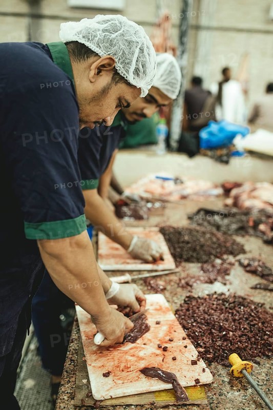 Market hall, section of camel butchers, Salalah, Dhofar, Oman