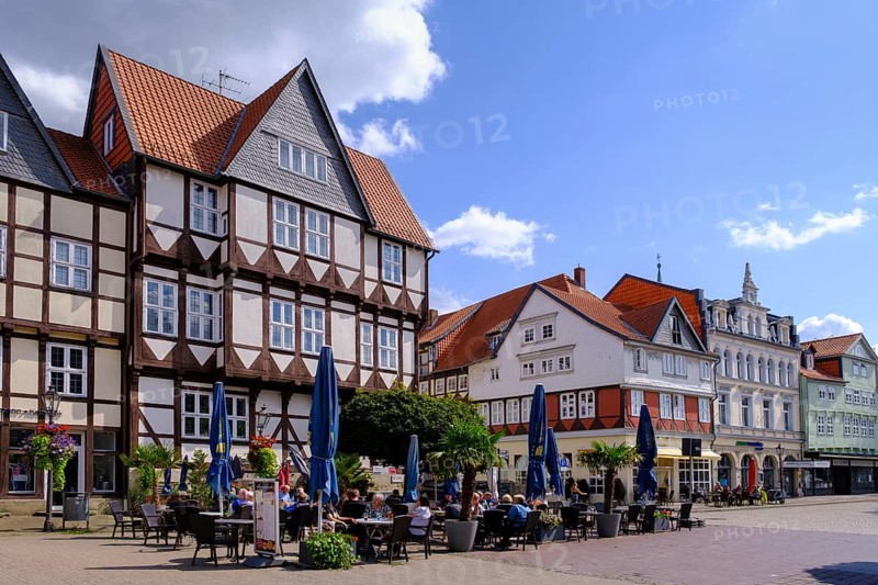 Half-timbered houses at the town market, Wolfenbüttel, Lower Saxony, Germany