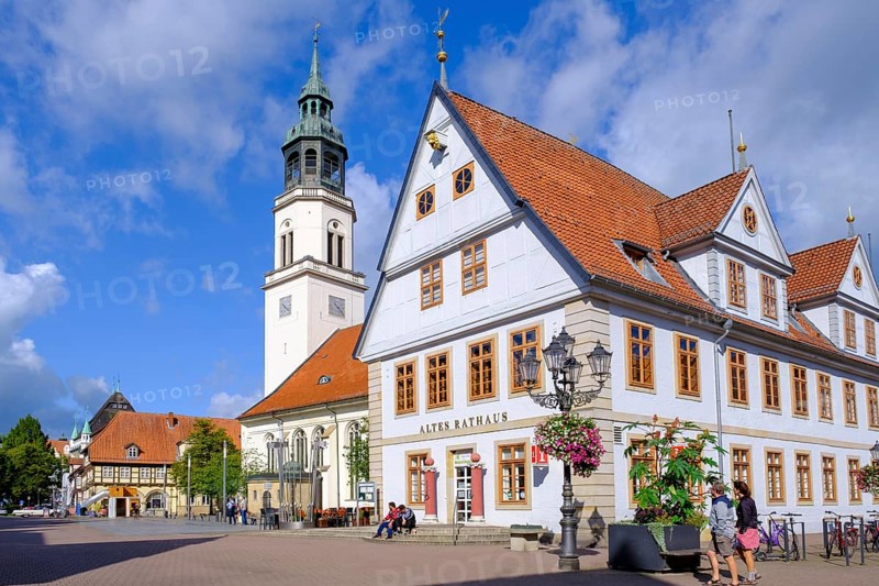 Church of St. Mary on the Celle Stechbahn, with Old Town Hall, Celle, Lüneburg Heath, Lower Saxony, Germany