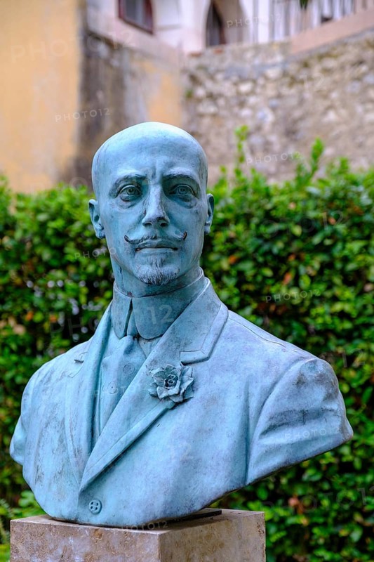 Portrait Bust of Grabriele d'Annunzio, Vittoriale degli Italiani, House and garden of Gabriele D'Annunzio, Gardone Riviera, Lake Garda, Lombardy, Italy
