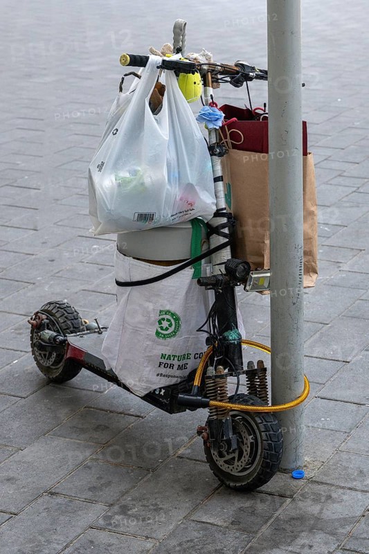 Electric scooter with bags, Abu Dhabi, United Arab Emirates