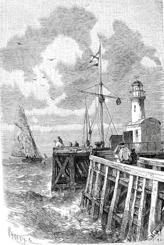 Lighthouse and harbour of Calais, 1870, Hauts-de-France, France, Historical, digitally enhanced reproduction of a 19th century original