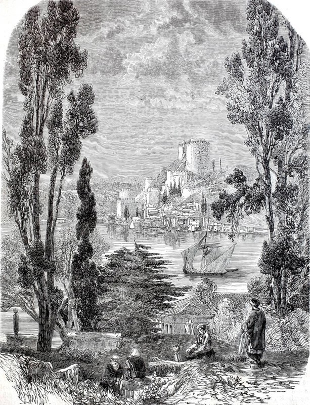 View over the Bosporus in 1880, Turkey, digitally enhanced reproduction from a 19th century original, historical, exact date unknown