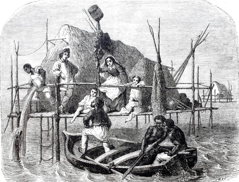 Sponge fisherman at work, 1880, Cuba, digitally enhanced reproduction from a 19th century original, historical, exact date unknown