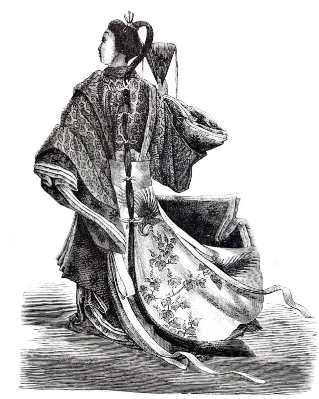 A distinguished Japanese woman in traditional dress, 1875, Japan, digitally enhanced reproduction from a 19th century model, historical, exact date unknown