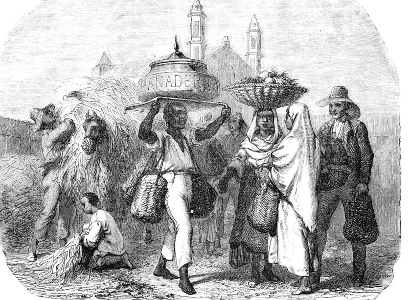 A baker and bread seller in Cuba in 1870, digitally enhanced reproduction from a 19th century original, historical, exact date unknown