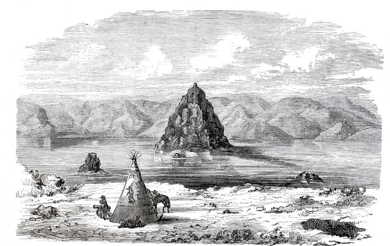Pyramid Lake, in the Sierra Nevada, 1870, Nevada, America, digitally enhanced reproduction from a 19th century original, historical, exact date unknown
