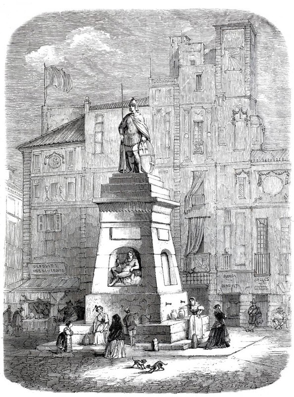 La Fuente del Viejo, the old man's fountain, around 1870, on the Rambla in Barcelona, Spain, digitally enhanced reproduction from a 19th century original, historical, exact date unknown
