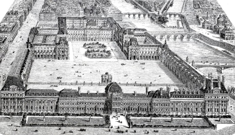 Overview of the Louvre and the Tuileries from the garden, c. 1880, Paris, France, digitally enhanced reproduction from a 19th century original, historical, exact date unknown
