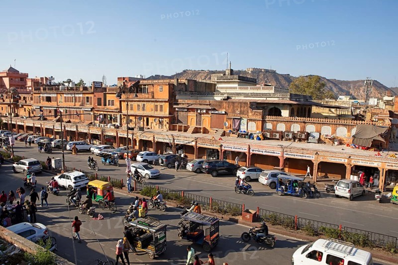 View of Chhoti Chaupar Square in the old city centre, Jaipur, Rajasthan, India