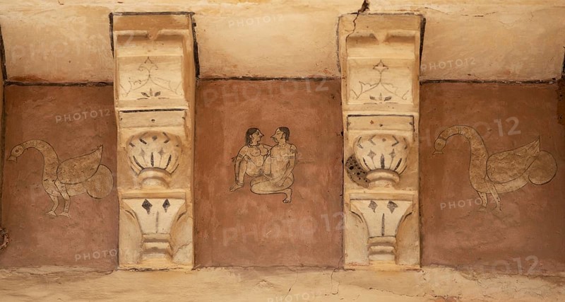 Wall painting in the Amber Fort or fortress, Kamasutra depiction, Jaipur, Rajasthan, India
