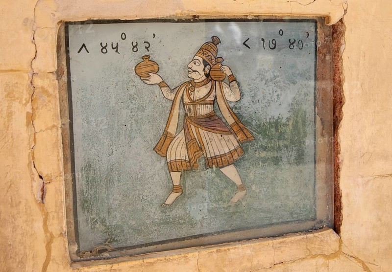 Wall painting in the Jantar Mantar Observatory, open-air observatory, Jaipur, Rajasthan, India
