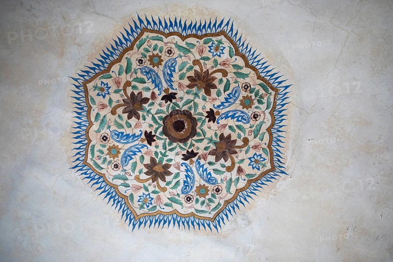 Mural painting in the Amber Fort or fortress, Jaipur, Rajasthan, India