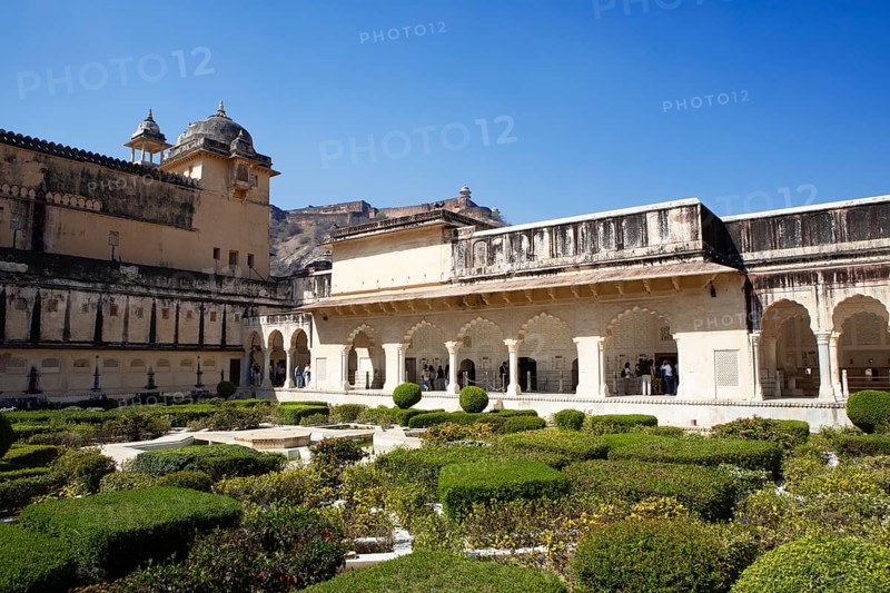Gardens in the Amber Fort or fortress and surrounding area, Jaipur, Rajasthan, India